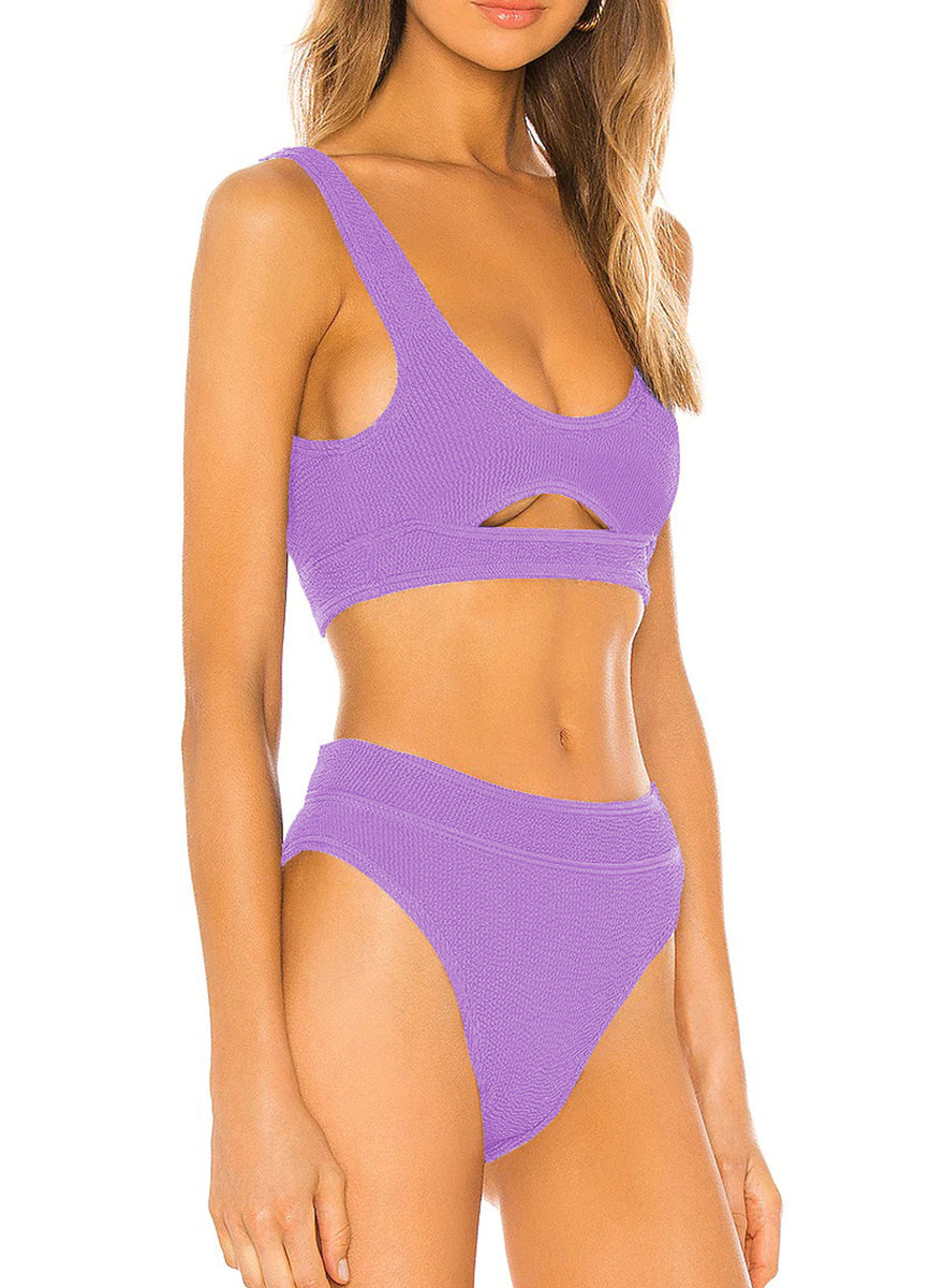 Finelylove Swimsuits Push-Up Cut-Out Bra Style Bikini Purple S 