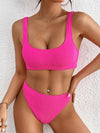 Laguna Low Scoop Crop Top High Cut Cheeky Bottom Bikini Set in Hot Pink Crinkle