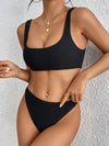 Laguna Low Scoop Crop Top High Cut Cheeky Bottom Bikini Set in Black Crinkle