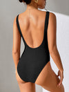 Malibu Retro 80s/90s Inspired High Cut Low Back One Piece in Black Crinkle