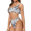 Laguna Low Scoop Crop Top High Cut Cheeky Bottom Bikini Set in White Snake