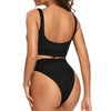 Laguna Low Scoop Crop Top High Cut Cheeky Bottom Bikini Set in Black