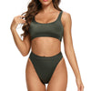 Laguna Low Scoop Crop Top High Cut Cheeky Bottom Bikini Set in Dark Olive Green