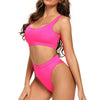 Laguna Low Scoop Crop Top High Cut Cheeky Bottom Bikini Set in Hot Pink