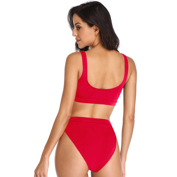 Laguna Low Scoop Crop Top High Cut Cheeky Bottom Bikini Set in Red