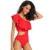 Zuma One Shoulder Ruffle Cut Out Side One Piece in Red