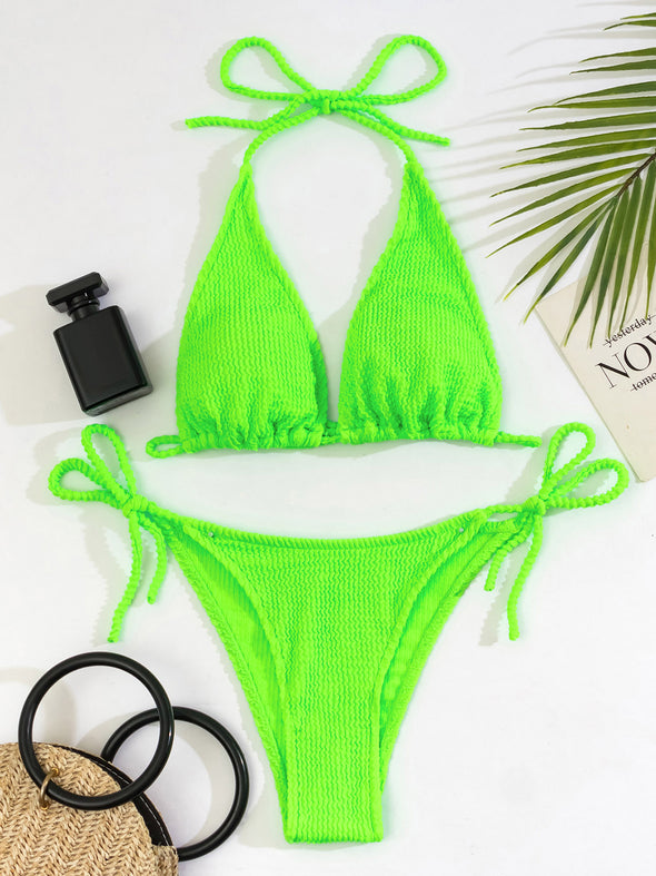 Copacabana side-tie Bikini in Solid Rib Lime